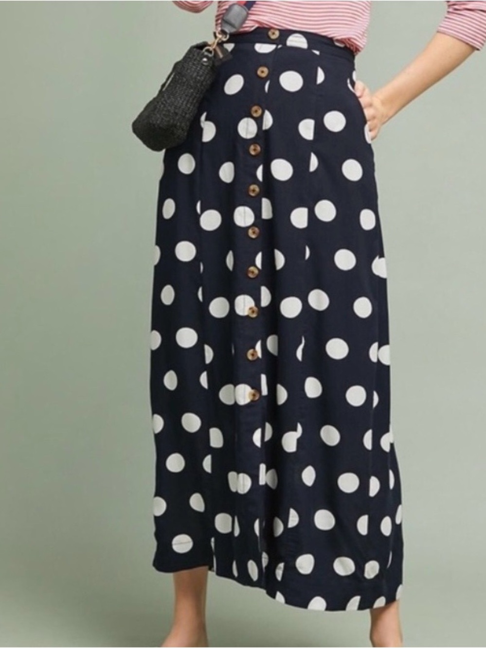 Anthropologie Maeve Navy button polka dot skirt 4